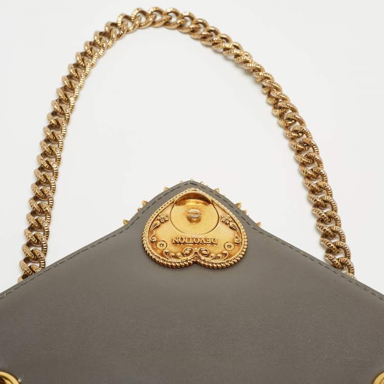 Pre Owned Dolce & Gabbana Grey Leather Devotion Chain Shoulder Bag