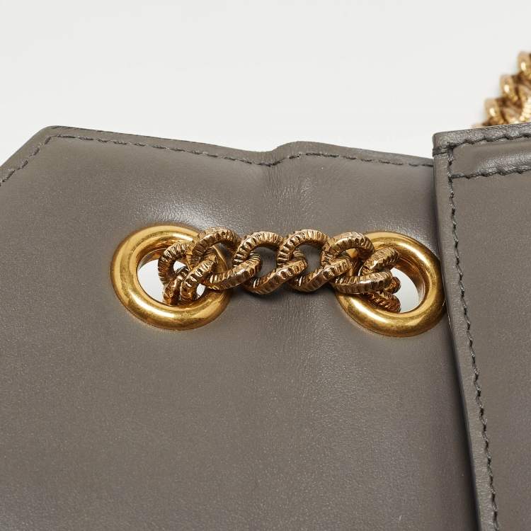 Pre Owned Dolce & Gabbana Grey Leather Devotion Chain Shoulder Bag
