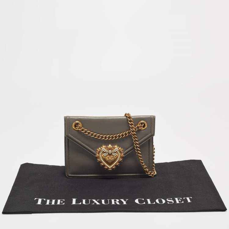 Pre Owned Dolce & Gabbana Grey Leather Devotion Chain Shoulder Bag
