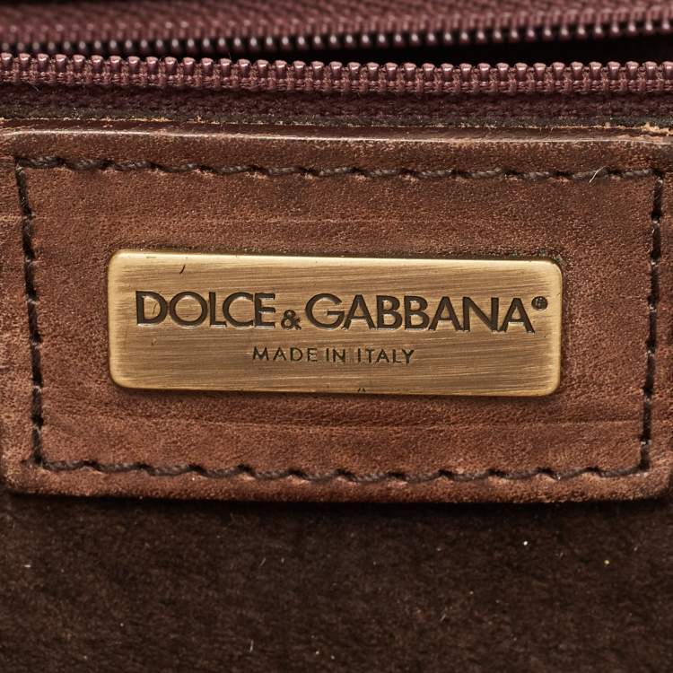 Pre Owned Dolce & Gabbana Beige/Brown Suede Studded D-Ring Flap Hobo