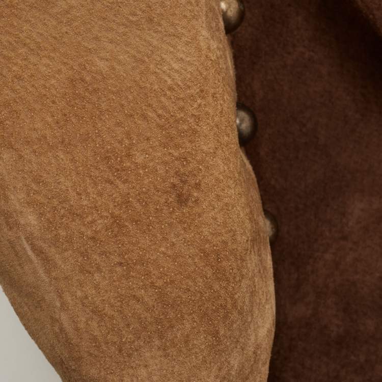 Pre Owned Dolce & Gabbana Beige/Brown Suede Studded D-Ring Flap Hobo
