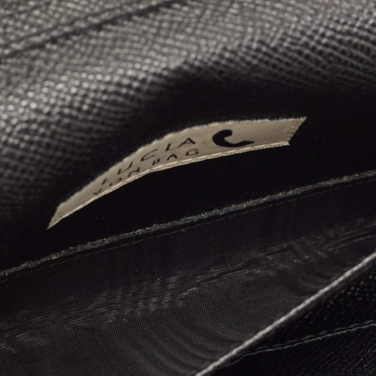 Pre Owned Dolce & Gabbana Black Lizard Embossed Leather Lucia Wallet on Chain
