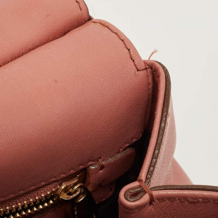 Pre Owned Dolce & Gabbana Old Rose Leather Medium Embellished Sicily Top Handle Bag