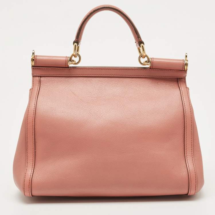 Pre Owned Dolce & Gabbana Old Rose Leather Medium Embellished Sicily Top Handle Bag