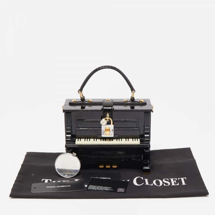 Pre Owned Dolce & Gabbana Black/White Acrylic and Watersnake Leather Piano Box Top Handle Bag