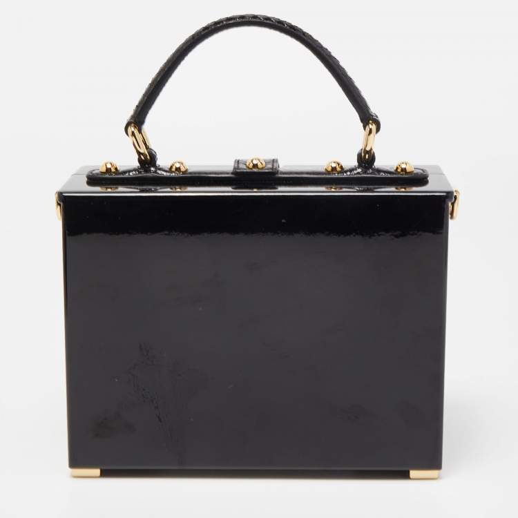 Pre Owned Dolce & Gabbana Black/White Acrylic and Watersnake Leather Piano Box Top Handle Bag