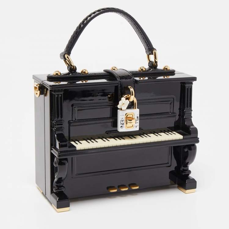 Pre Owned Dolce & Gabbana Black/White Acrylic and Watersnake Leather Piano Box Top Handle Bag