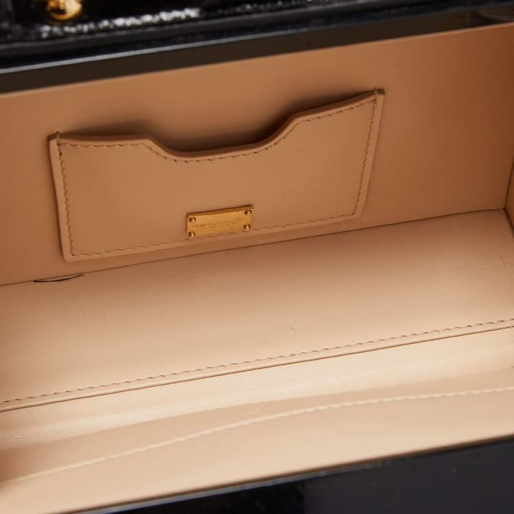 Pre Owned Dolce & Gabbana Black/White Acrylic and Watersnake Leather Piano Box Top Handle Bag