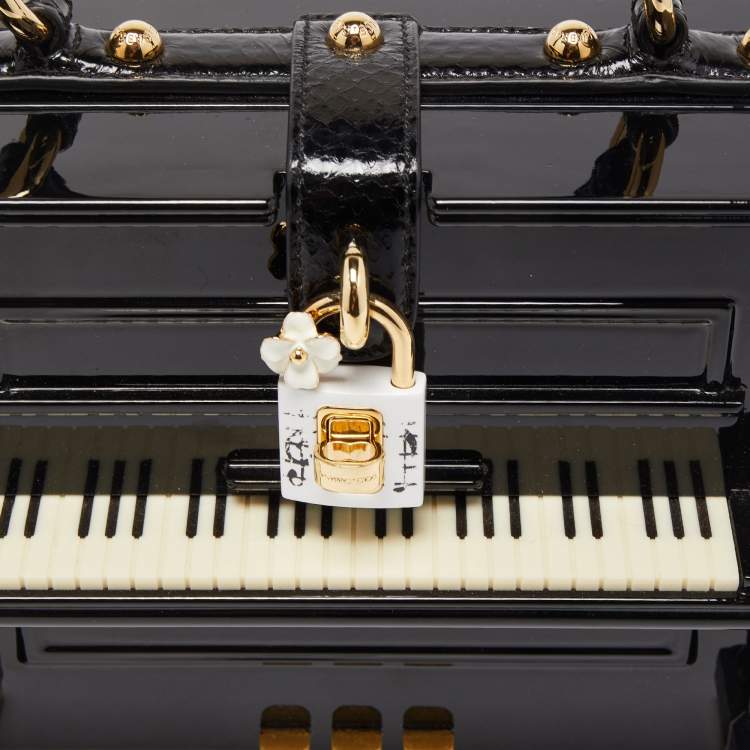 Pre Owned Dolce & Gabbana Black/White Acrylic and Watersnake Leather Piano Box Top Handle Bag