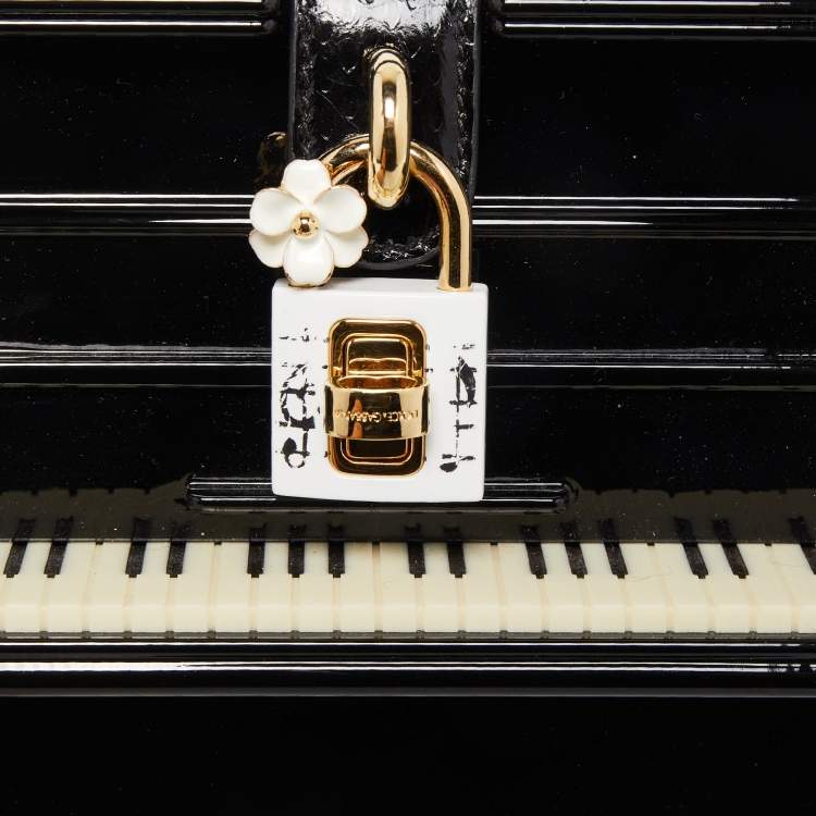 Pre Owned Dolce & Gabbana Black/White Acrylic and Watersnake Leather Piano Box Top Handle Bag