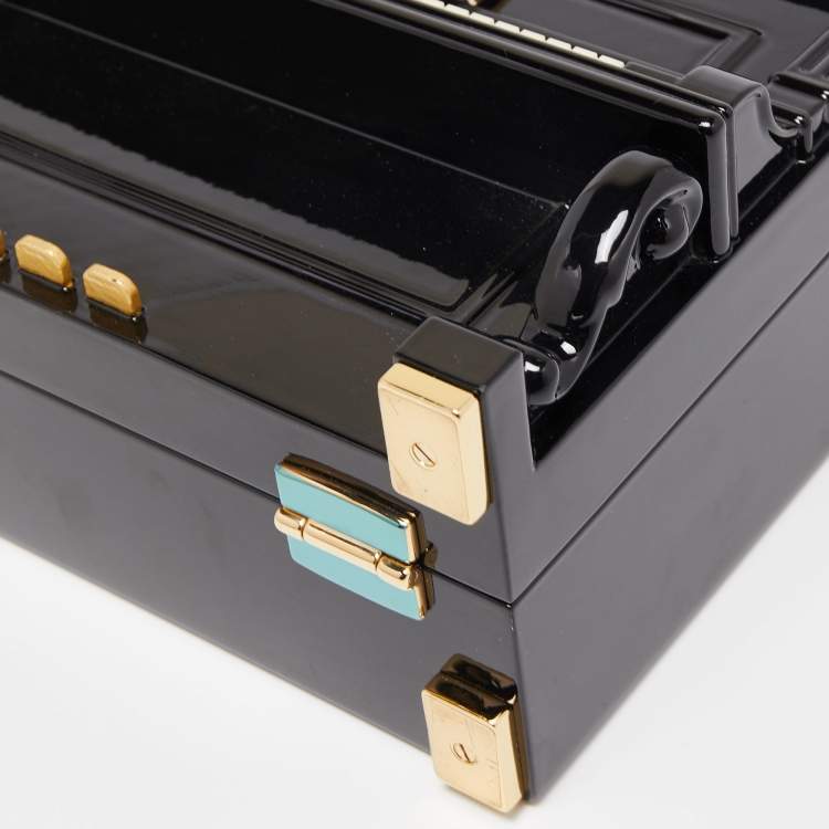 Pre Owned Dolce & Gabbana Black/White Acrylic and Watersnake Leather Piano Box Top Handle Bag