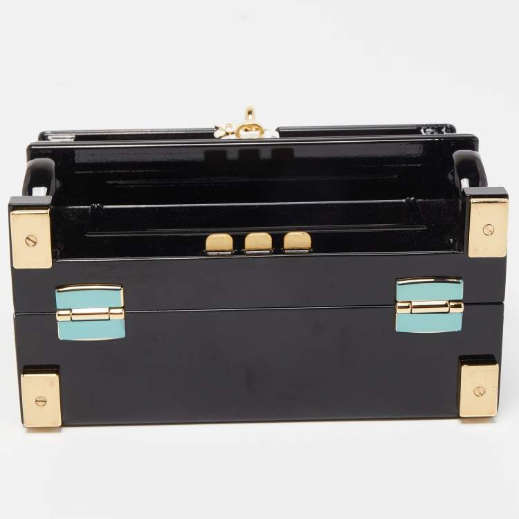 Pre Owned Dolce & Gabbana Black/White Acrylic and Watersnake Leather Piano Box Top Handle Bag
