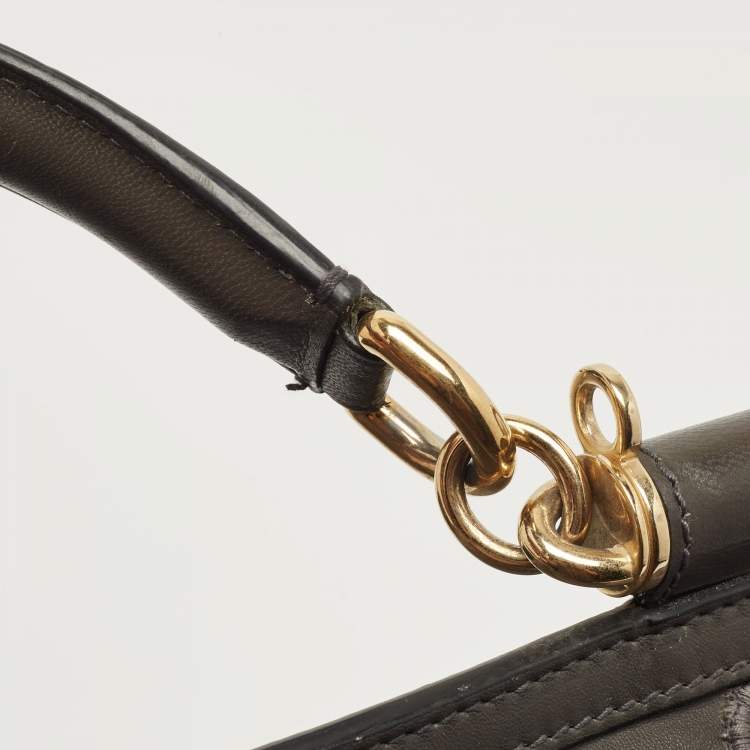 Pre Owned Dolce & Gabbana Grey Lace and Leather Large Miss Sicily Top Handle Bag