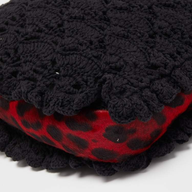 Pre Owned Dolce & Gabbana Black/Red Crochet and Leopard Print Calf Hair Tote
