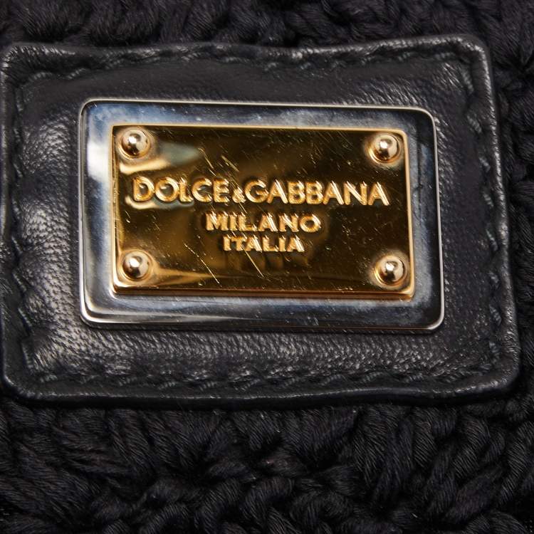 Pre Owned Dolce & Gabbana Black/Red Crochet and Leopard Print Calf Hair Tote