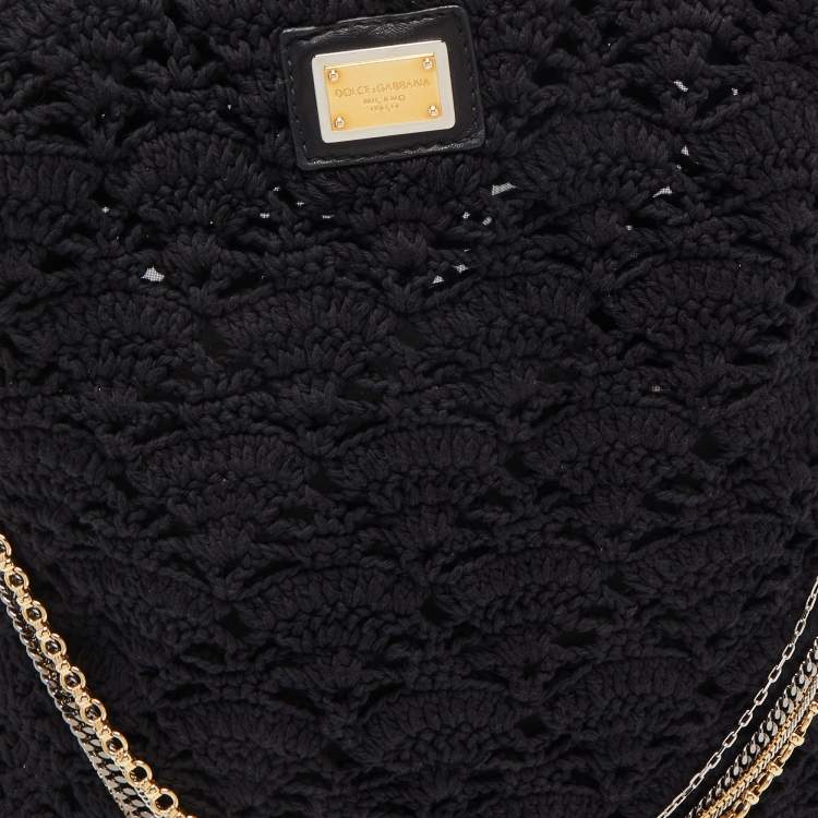 Pre Owned Dolce & Gabbana Black/Red Crochet and Leopard Print Calf Hair Tote