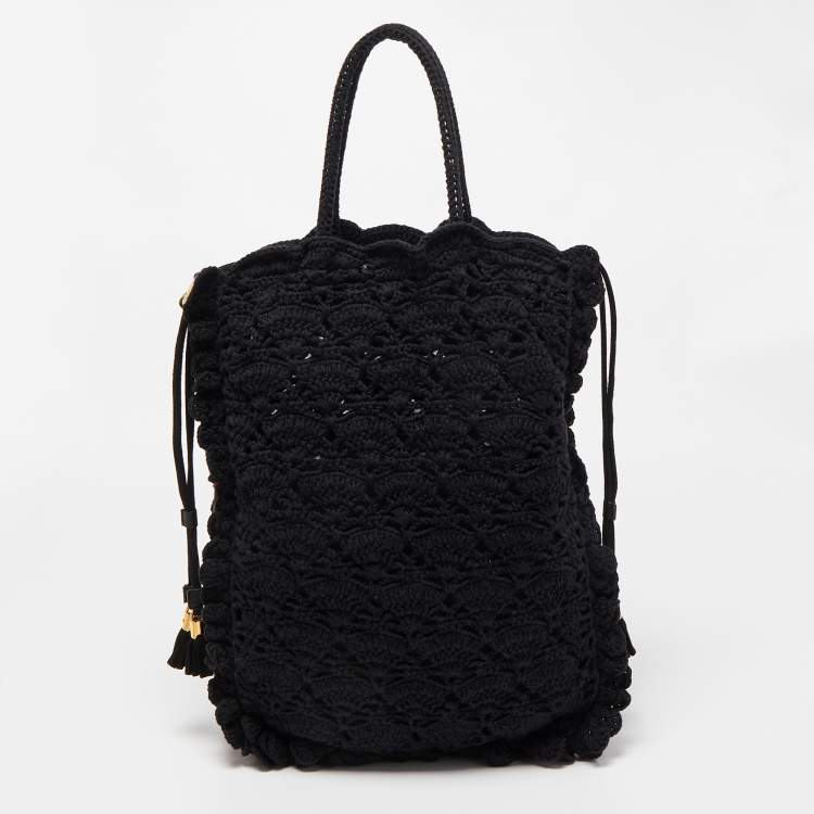 Pre Owned Dolce & Gabbana Black/Red Crochet and Leopard Print Calf Hair Tote