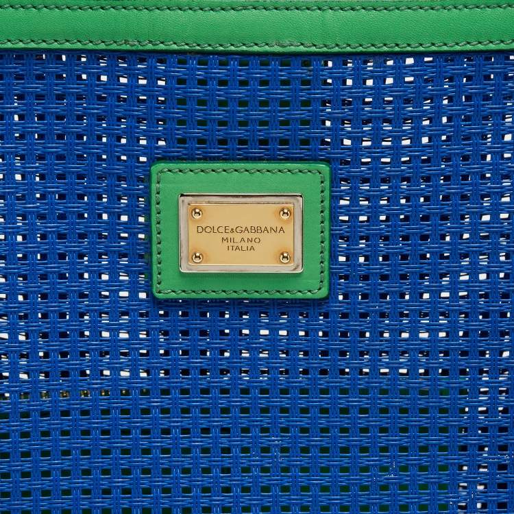 Pre Owned Dolce & Gabbana Green/Blue Perforated Leather Shopper Tote