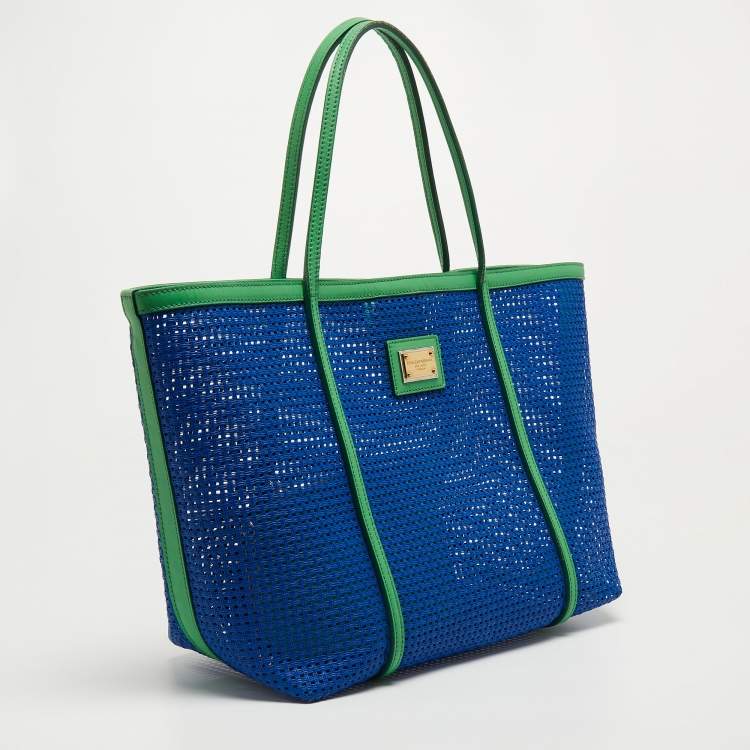 Pre Owned Dolce & Gabbana Green/Blue Perforated Leather Shopper Tote
