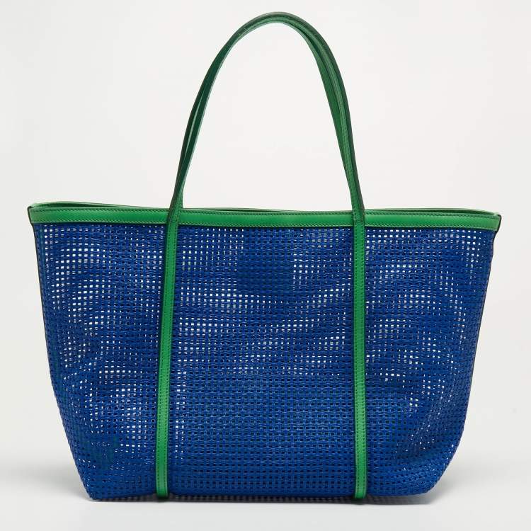 Pre Owned Dolce & Gabbana Green/Blue Perforated Leather Shopper Tote
