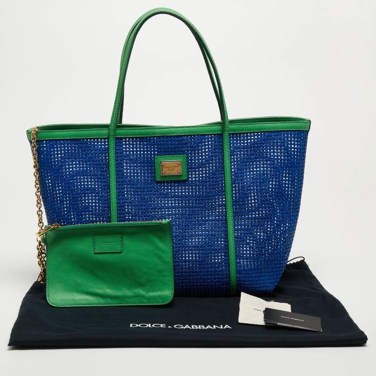 Pre Owned Dolce & Gabbana Green/Blue Perforated Leather Shopper Tote