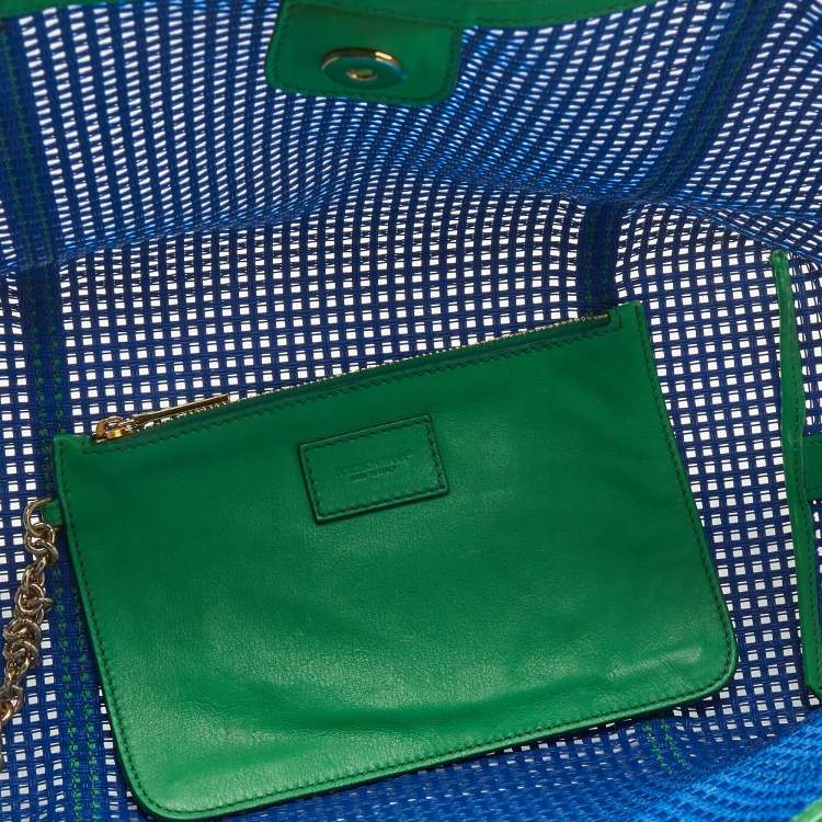 Pre Owned Dolce & Gabbana Green/Blue Perforated Leather Shopper Tote