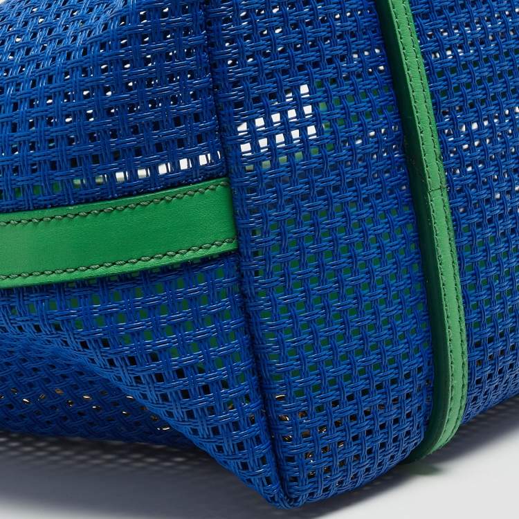 Pre Owned Dolce & Gabbana Green/Blue Perforated Leather Shopper Tote