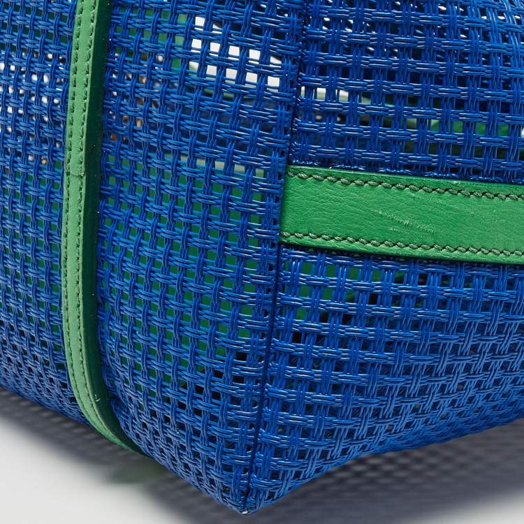 Pre Owned Dolce & Gabbana Green/Blue Perforated Leather Shopper Tote