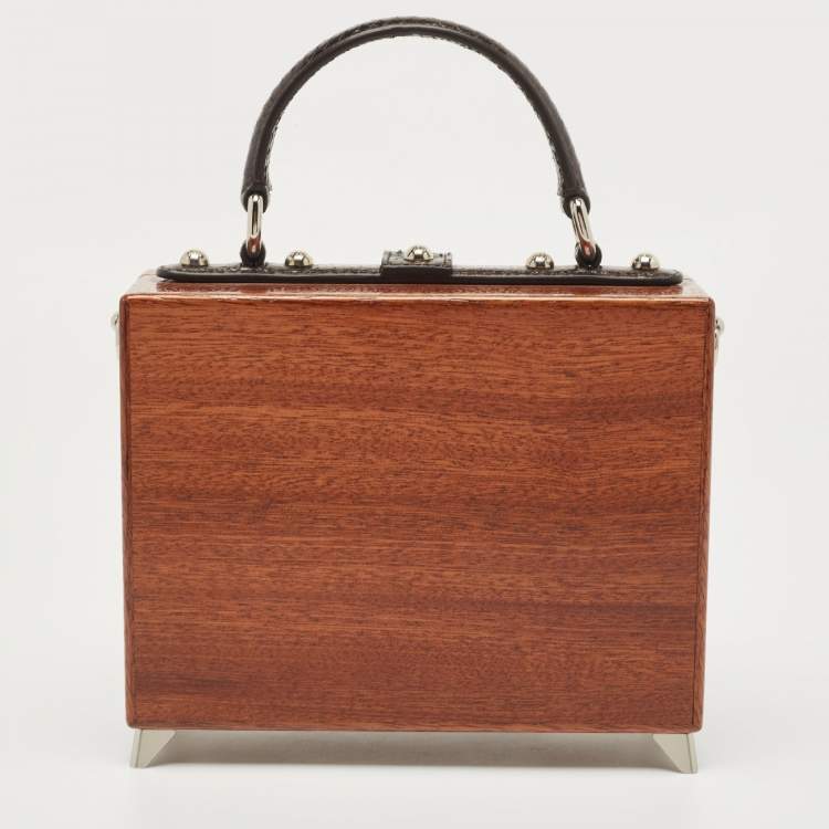 Pre Owned Dolce & Gabbana Black/Brown Wood and Snakeskin Radio Box Top Handle Bag