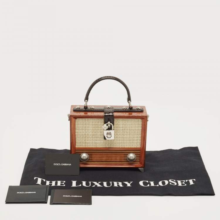Pre Owned Dolce & Gabbana Black/Brown Wood and Snakeskin Radio Box Top Handle Bag