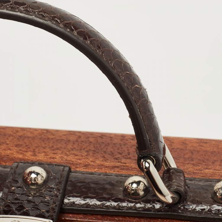 Pre Owned Dolce & Gabbana Black/Brown Wood and Snakeskin Radio Box Top Handle Bag