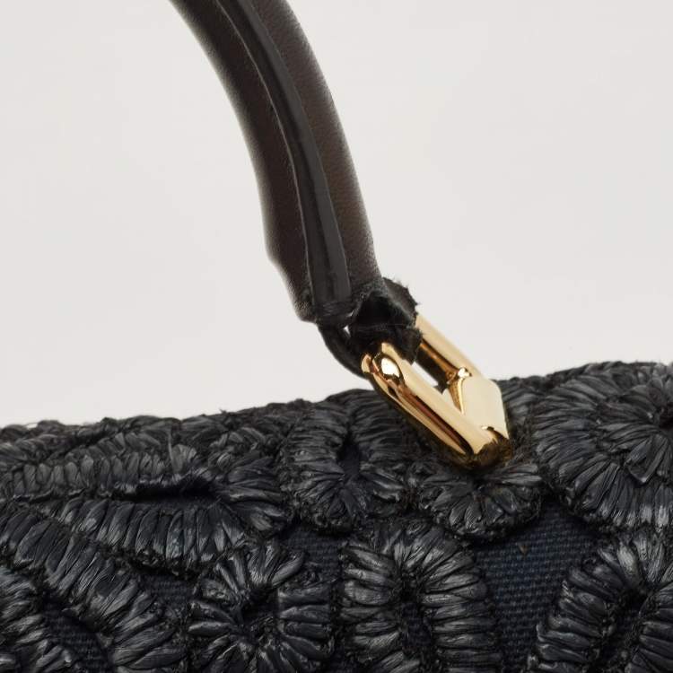 Pre Owned Dolce & Gabbana Black Straw and Leather Miss Dolce Top Handle Bag