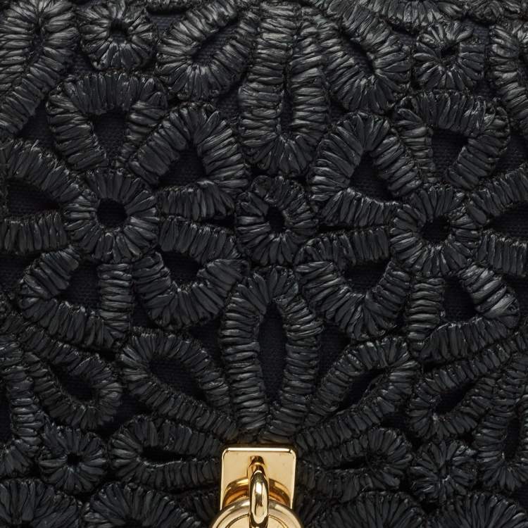 Pre Owned Dolce & Gabbana Black Straw and Leather Miss Dolce Top Handle Bag
