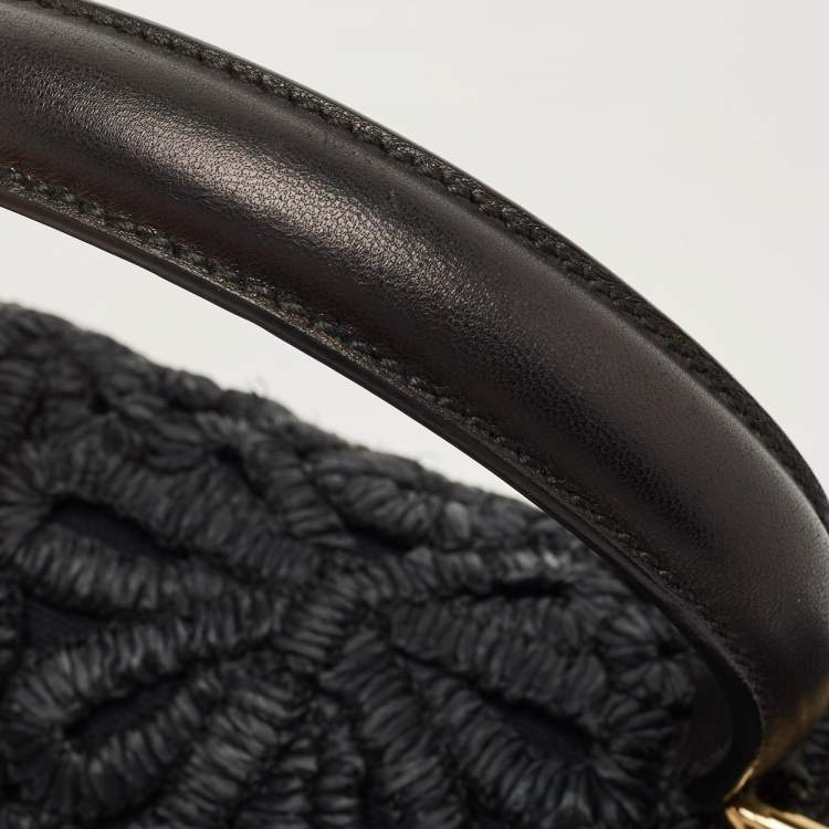 Pre Owned Dolce & Gabbana Black Straw and Leather Miss Dolce Top Handle Bag
