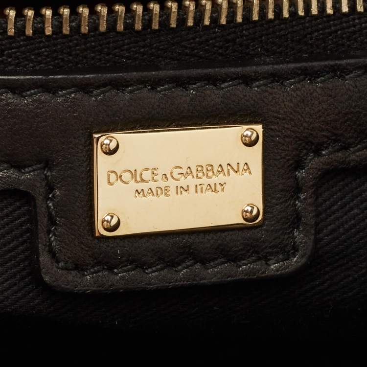 Pre Owned Dolce & Gabbana Black Straw and Leather Miss Dolce Top Handle Bag