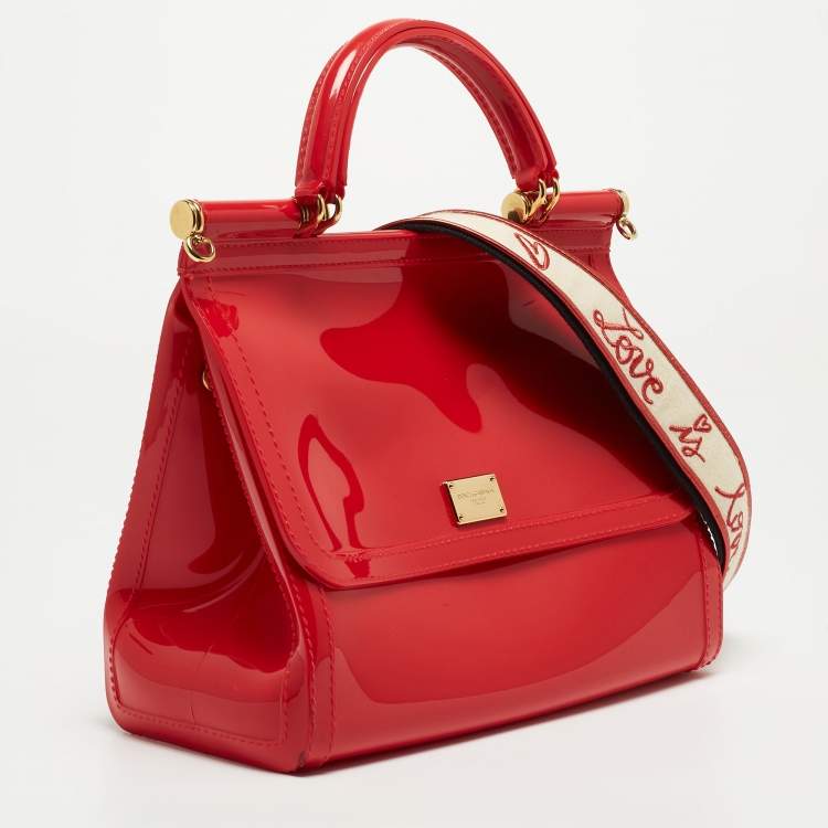 Pre Owned Dolce & Gabbana Red Rubber Miss Sicily Top Handle Bag