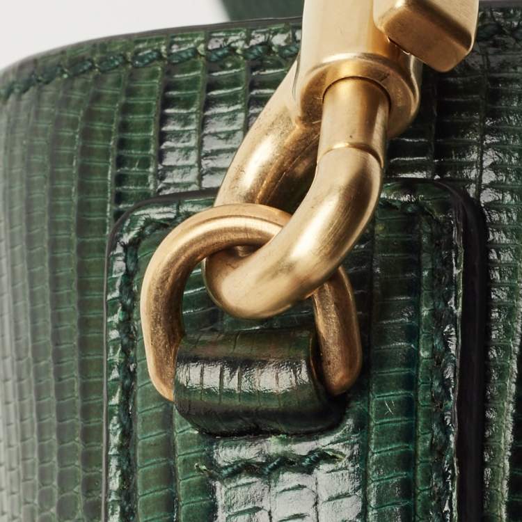 Pre Owned Dolce & Gabbana Green Lizard Embossed Leather Medium Miss Monica Top Handle Bag