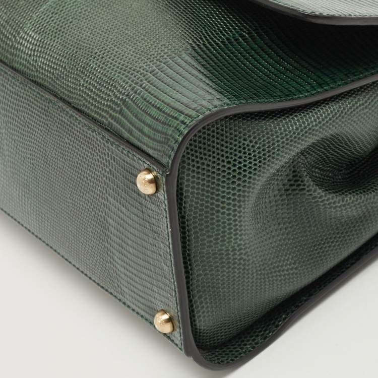 Pre Owned Dolce & Gabbana Green Lizard Embossed Leather Medium Miss Monica Top Handle Bag