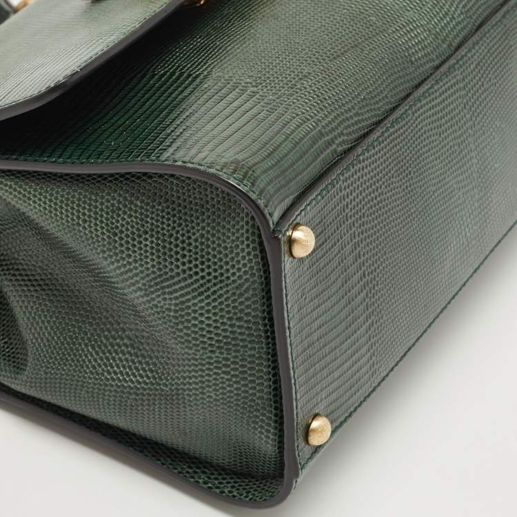 Pre Owned Dolce & Gabbana Green Lizard Embossed Leather Medium Miss Monica Top Handle Bag