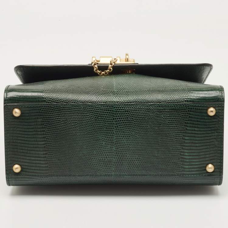 Pre Owned Dolce & Gabbana Green Lizard Embossed Leather Medium Miss Monica Top Handle Bag
