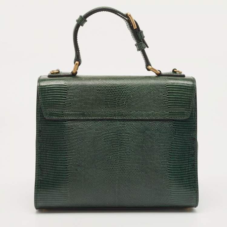 Pre Owned Dolce & Gabbana Green Lizard Embossed Leather Medium Miss Monica Top Handle Bag