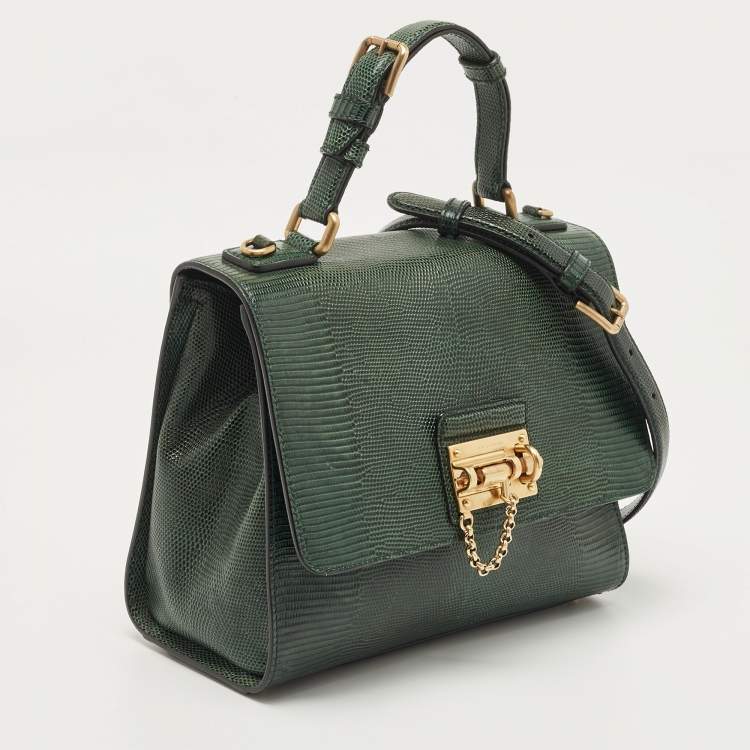 Pre Owned Dolce & Gabbana Green Lizard Embossed Leather Medium Miss Monica Top Handle Bag
