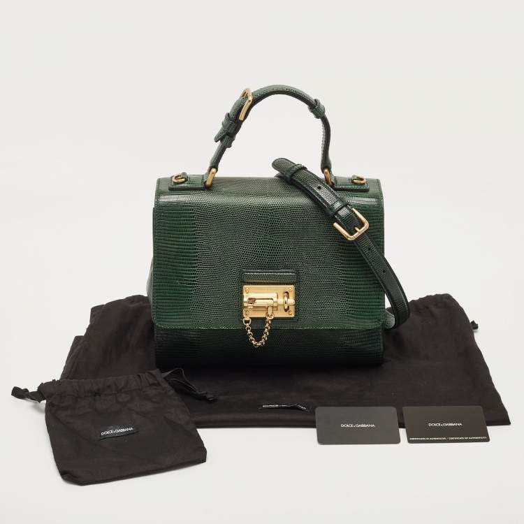 Pre Owned Dolce & Gabbana Green Lizard Embossed Leather Medium Miss Monica Top Handle Bag