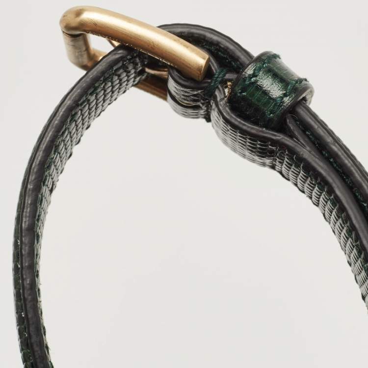 Pre Owned Dolce & Gabbana Green Lizard Embossed Leather Medium Miss Monica Top Handle Bag