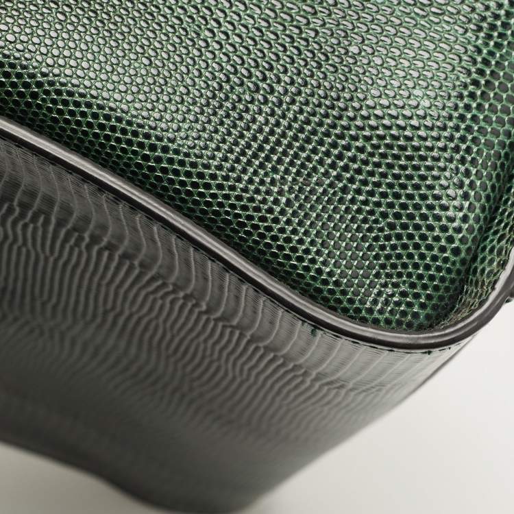 Pre Owned Dolce & Gabbana Green Lizard Embossed Leather Medium Miss Monica Top Handle Bag