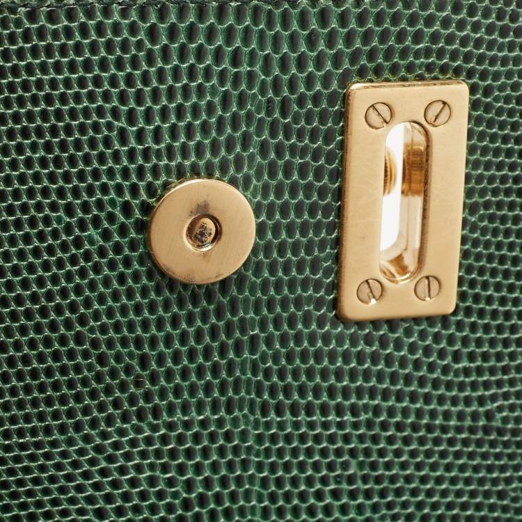 Pre Owned Dolce & Gabbana Green Lizard Embossed Leather Medium Miss Monica Top Handle Bag