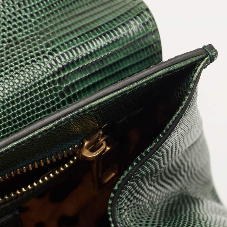 Pre Owned Dolce & Gabbana Green Lizard Embossed Leather Medium Miss Monica Top Handle Bag