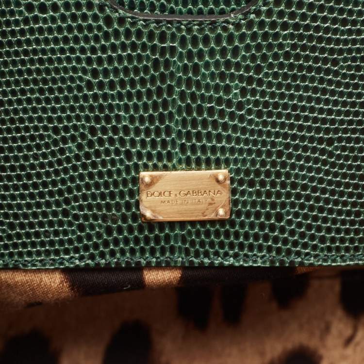 Pre Owned Dolce & Gabbana Green Lizard Embossed Leather Medium Miss Monica Top Handle Bag