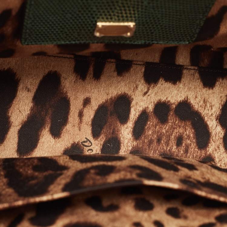Pre Owned Dolce & Gabbana Green Lizard Embossed Leather Medium Miss Monica Top Handle Bag