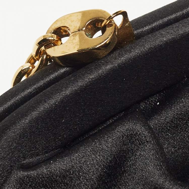 Pre Owned Dolce & Gabbana Black Nylon Crystals Embellished Kisslock Chain Clutch